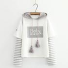 Mock Two-piece Printed Hoodie White - One Size
