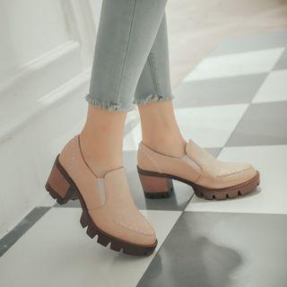 Stitch Detailed Chunky Heel Loafers