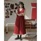 Button-up Corduroy Midi A-line Overall Dress