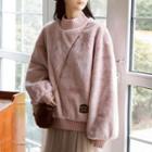 Mock-neck Furry Sweatshirt Pink - One Size