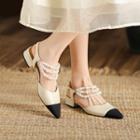 Two-tone Beaded Low-heel Sandals