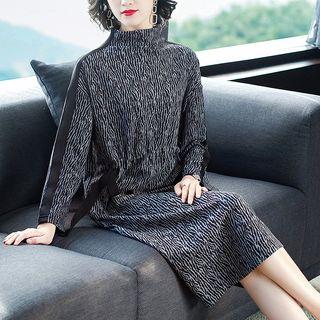 Mock-turtleneck Zebra Pattern Knit Dress