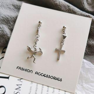 Non-matching Alloy Cross & Angel Dangle Earring