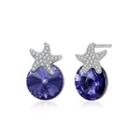 925 Sterling Silver Fashion Star Blue Austrian Element Crystal Stud Earrings Silver - One Size