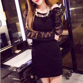 Lace Panel Long-sleeve Minidress