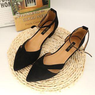 Plain Pointy-toe Ankle Strap Block Heel Sandals