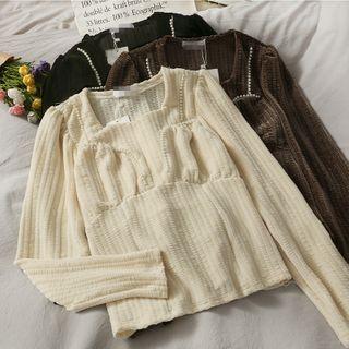 Square-neck Plain Velvet Blouse