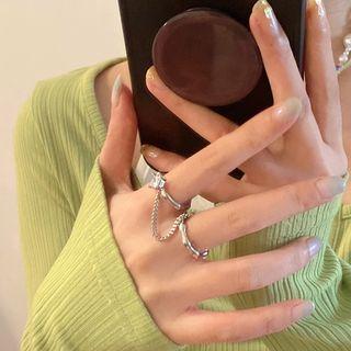 Rhinestone Chain Detail Ring Silver - One Size