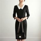 Tall Size Contrast-collar 3/4-sleeve Dress