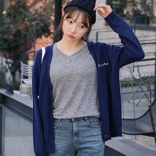 V-neck Lettering Buttoned Cardigan