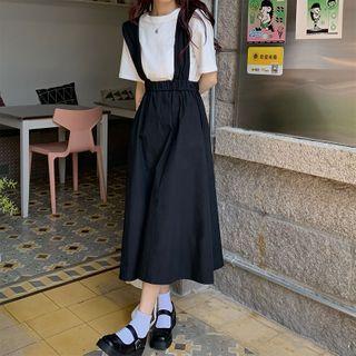Short-sleeve Plain T-shirt / Midi Overall Dress