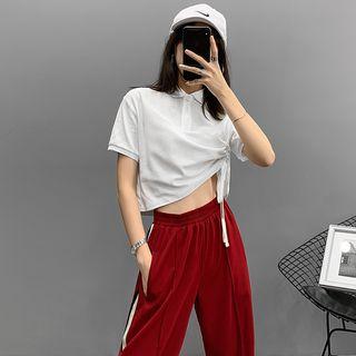 Drawstring Crop Polo Shirt
