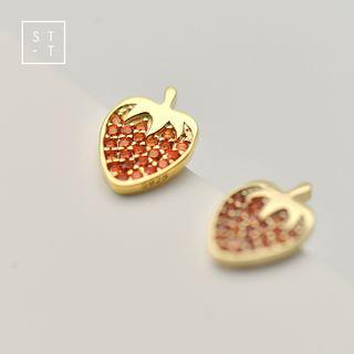 925 Sterling Silver Rhinestone Strawberry Earring Gold - One Size