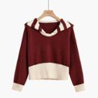 Striped Sailor Collar Cropped Sweater Red - One Size