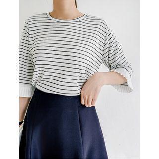 Plus Size Pleated-cuff Stripe T-shirt