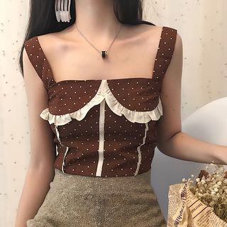 Frill Trim Dotted Sleeveless Top