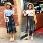 Set: Short-sleeve Lettering T-shirt Dress + Sheer Skirt