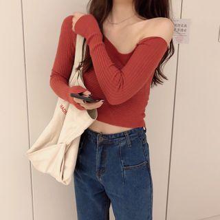 Plain One Shoulder Long-sleeve Slim-fit Top