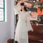 Lace Panel Bell-sleeve Chiffon Dress