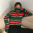 Turtleneck Striped Long-sleeve T-shirt Red & Green - One Size