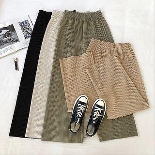 Plain High-waist Pleated Pants