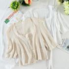 Square-neck Short-sleeve Pointelle Knit Top