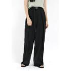 High-waist Wide-leg Pants With Belt Black - One Size