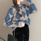 Argyle Sweater / Midi Fitted Velvet Skirt