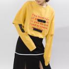 Letter Panel Mock Two-piece Long-sleeve T-shirt