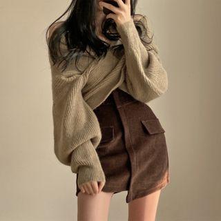 Wrapped Sweater / Asymmetric Mini Skirt