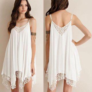Sleeveless Spaghetti-strap Paneled Asymmetric-hem Dress
