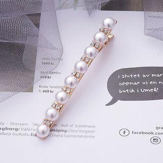 Pearl & Rhinestone Hair Clip Gold - One Size