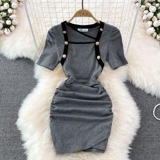 Short Sleeve Color Block Sheath Mini Dress