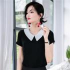 Short-sleeve Color Block Shirt / Cropped Dress Pants / Mini Pencil Skirt / Set