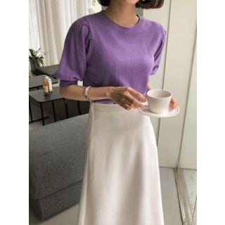 Puff-shoulder Short-sleeve Knit Top