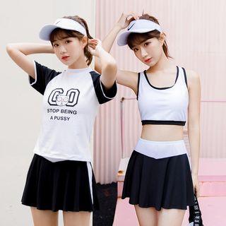 Set: Short-sleeve Swim Top + Tankini Top +skirt