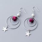 925 Sterling Silver Faux Pearl Geometric Bead Star Hoop Earring 1 Pair - Earring - One Size