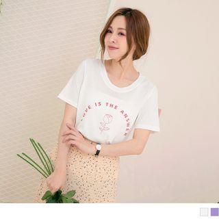 Lettering Rose Printing Short-sleeve T-shirt