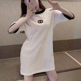 Short-sleeve Embroidered Knit Mini T-shirt Dress