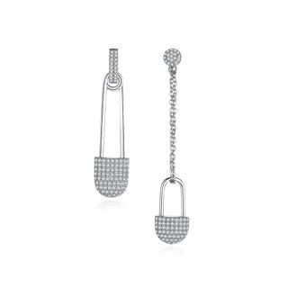 Simple Personality Lock Tassel Asymmetric Earrings With Cubic Zirconia Silver - One Size