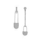 Simple Personality Lock Tassel Asymmetric Earrings With Cubic Zirconia Silver - One Size