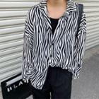 Long-sleeve Zebra-print Loose-fit Shirt