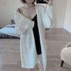 Scallop Edge Perforated Long Cardigan White - One Size
