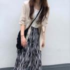 Elbow-sleeve Single-breasted Blazer / Printed Wide-leg Pants