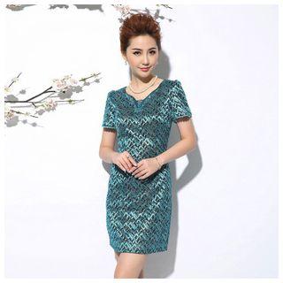 Short-sleeve Glitter Sheath Dress