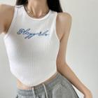 Lettering Ribbed Crop Tank Top