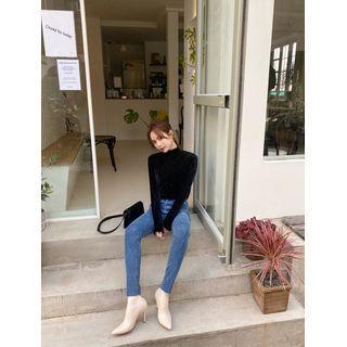 Mock-neck Crinkled Velvet Top