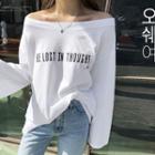 Off-shoulder Wide-sleeve Lettering Top