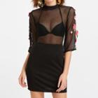 Embroidered Mesh Panel Back Zip Dress