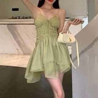 Spaghetti Strap Drawstring Bow A-line Dress